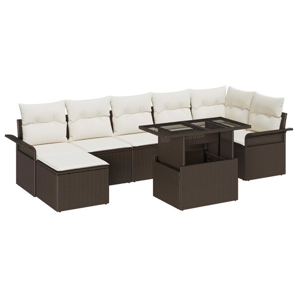 vidaXL Tuin Sofa Set met kussen met opslag 8 pcs Bruin Poly riet
