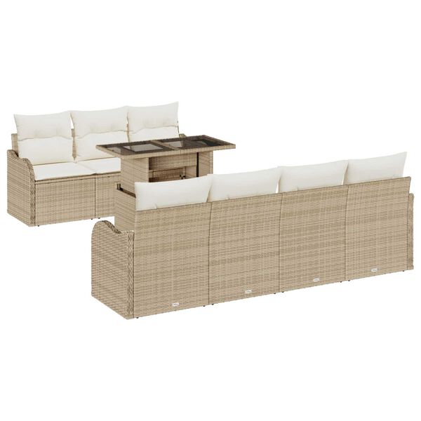 vidaXL Tuin Sofa Set met kussen met opslag 8 pcs Beige Poly Rattan