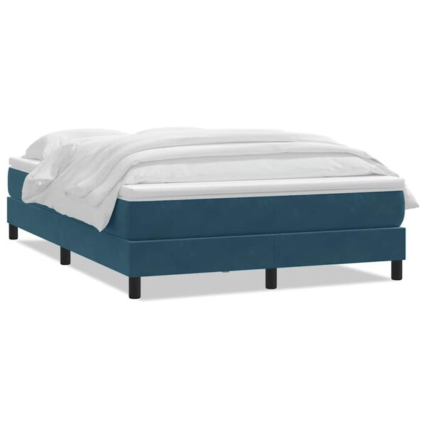 vidaXL Boxspring met matras fluweel donkerblauw 160x210 cm