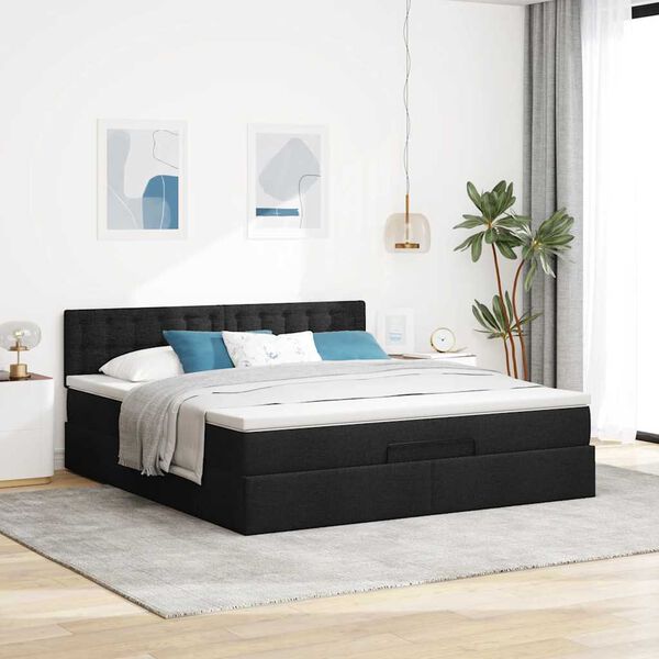 vidaXL Ottoman bed met matras en LED's 160x200cm stof zwart