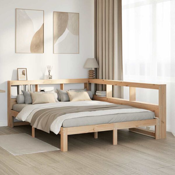 vidaXL Bed met boekenkast zonder matras massief grenenhout 140x190 cm