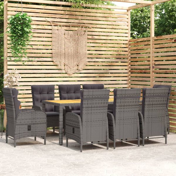 vidaXL 9-delige Tuinset poly rattan grijs