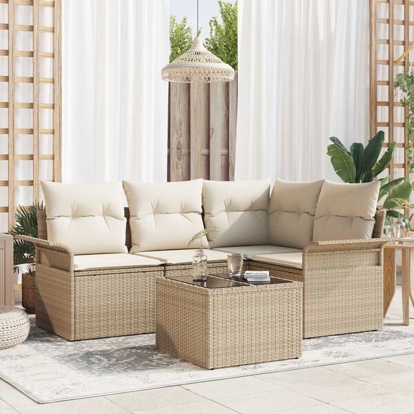 vidaXL Tuin Sofa Set met opslag 5 pcs Beige poly rattan
