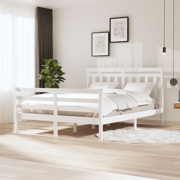 vidaXL Bedframe massief hout wit 150x200 cm