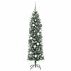 vidaXL Kunstmatige slanke kerstboom met 300 LED Groen en Wit 180 cm