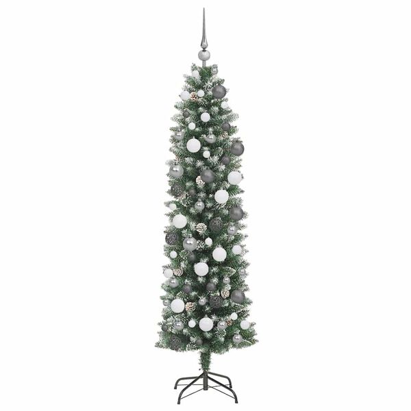 vidaXL Kunstmatige slanke kerstboom met 300 LED Groen en Wit 180 cm