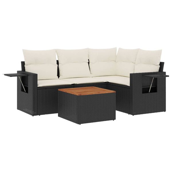 vidaXL 5-delige Loungeset met kussens poly rattan zwart