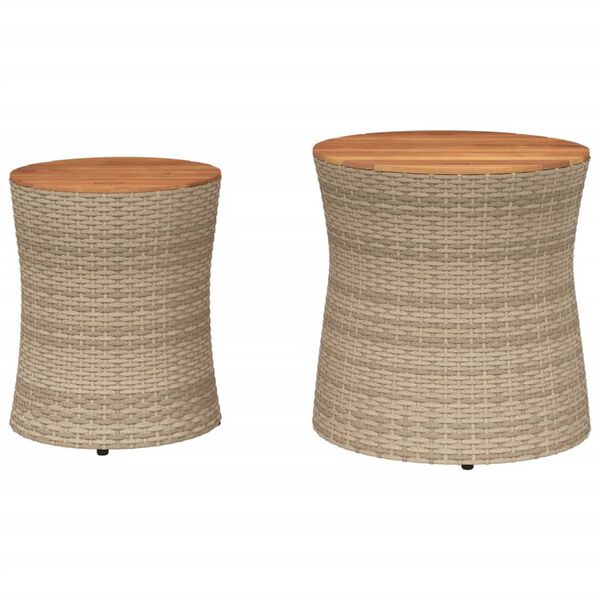 vidaXL Tuinbijzettafels 2 st met houten blad poly rattan beige