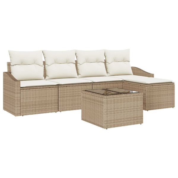 vidaXL Bankstel met kussen met opslag 6 pcs Beige en Cr&egrave;me poly rattan