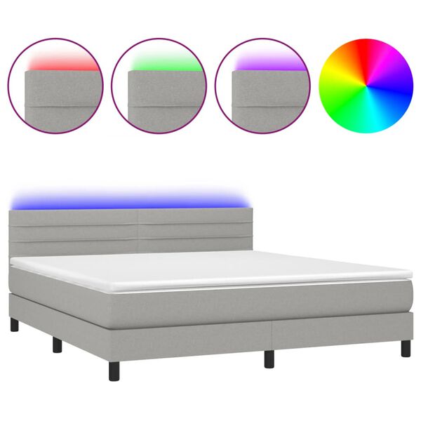 vidaXL Boxspring met matras en LED stof lichtgrijs 160x200 cm