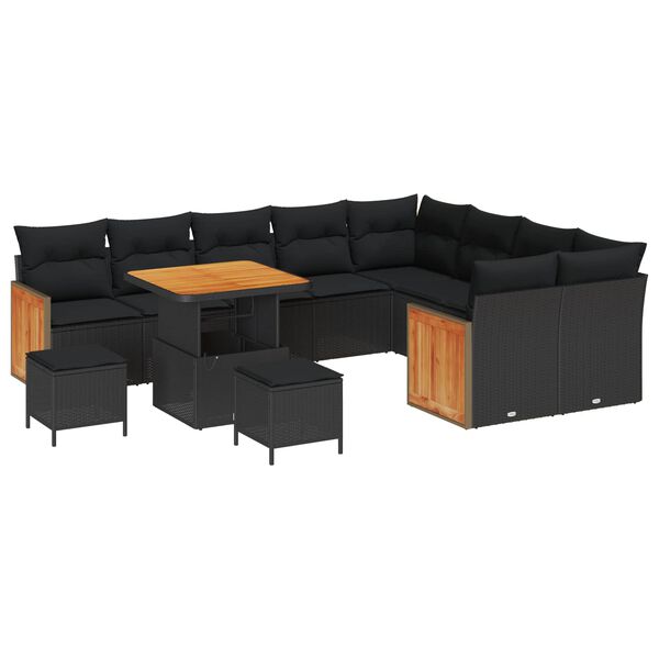vidaXL Tuinbankenset met kussen 13 pcs Zwart poly rattan