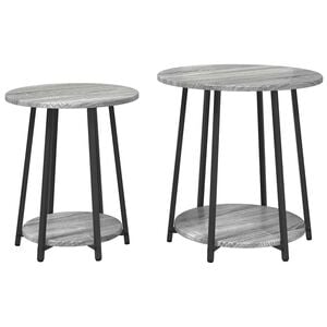 vidaXL Bijzettafelset met plank 2 pcs Grijs Sonoma en Zwart