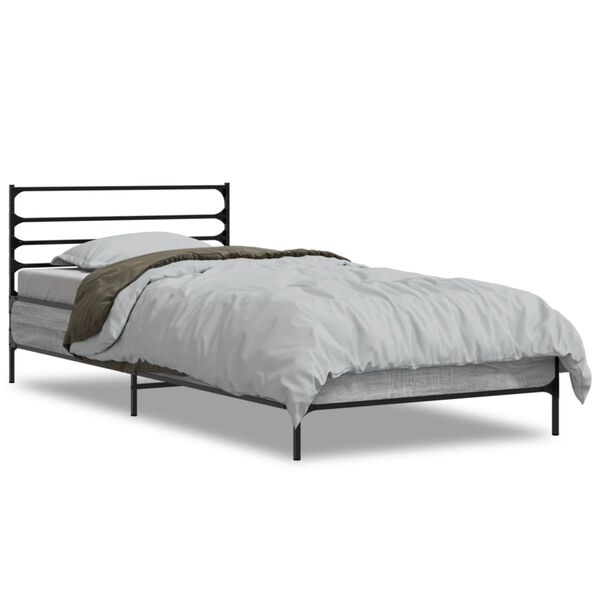vidaXL Bedframe bewerkt hout en metaal grijs sonoma eiken 90x190 cm