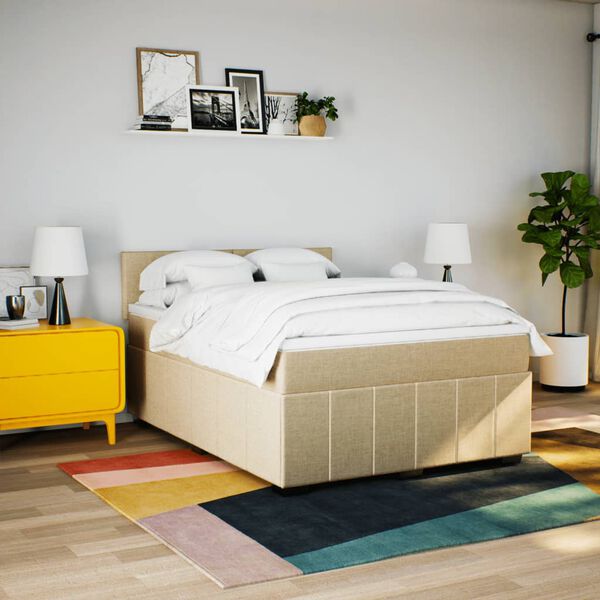vidaXL Boxspring met matras stof cr&egrave;mekleurig 160x200 cm