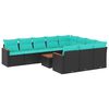 vidaXL 11-delige tuinbankset met kussens, zwart polyrotan