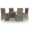 vidaXL 5-delige Tuinset met kussens poly rattan grijs