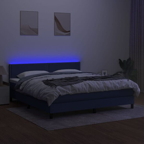 vidaXL Boxspring met matras en LED stof blauw 180x200 cm