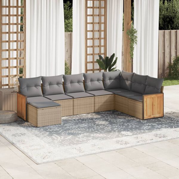 vidaXL 8-delige Loungeset met kussens poly rattan beige