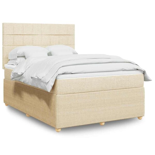 vidaXL Boxspring met matras stof cr&egrave;mekleurig 140x200 cm