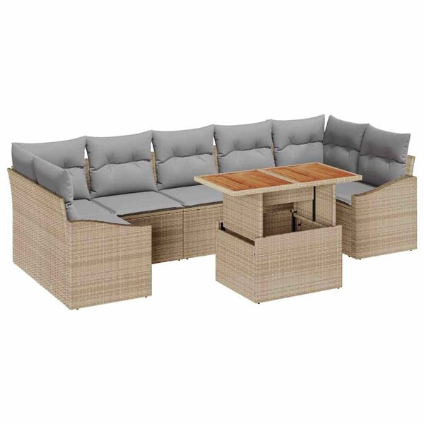 vidaXL Tuin Eetset met kussen met kussen 8 pcs Beige en Grijs