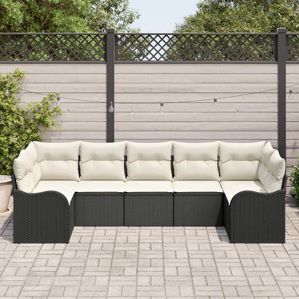 vidaXL Tuin Sofa Set met kussen 7 pcs Zwart en wit Poly riet