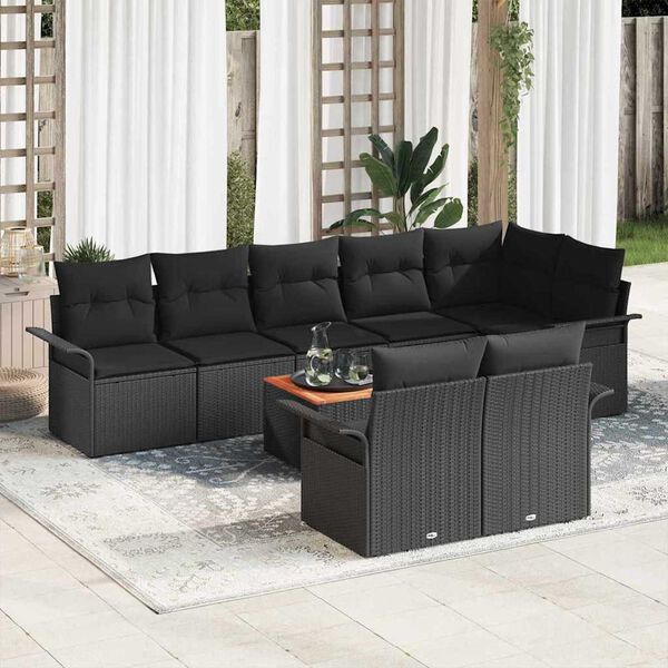 vidaXL Tuinbankenset met opslag 9 pcs Zwart poly rattan