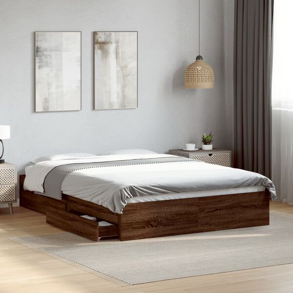 vidaXL Bedframe met lades bewerkt hout bruin eikenkleurig 135x190 cm