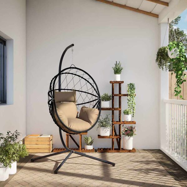 vidaXL Hangstoel met standaard rattan en staal taupe