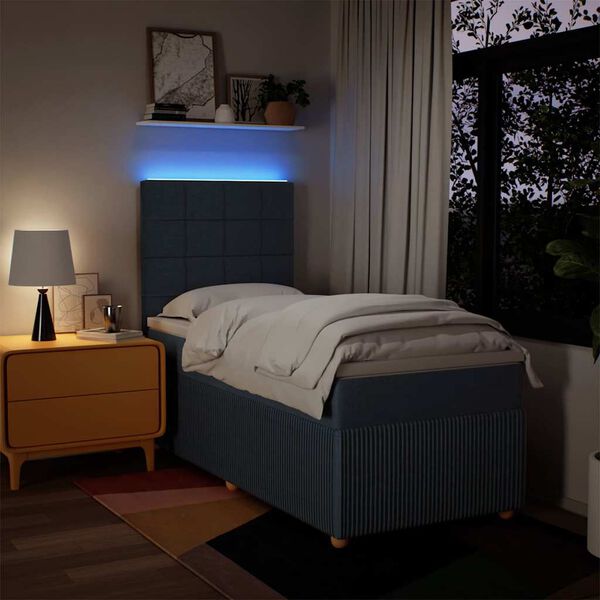 vidaXL Boxspring met matras stof blauw 90x200 cm