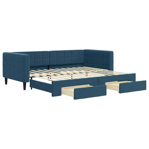 vidaXL Slaapbank met onderschuifbed en lades 90x200 cm fluweel blauw