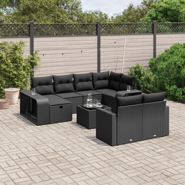 vidaXL 11-delige Loungeset met kussens poly rattan zwart