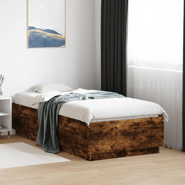 vidaXL Bedframe bewerkt hout gerookt eikenkleurig 75x190 cm