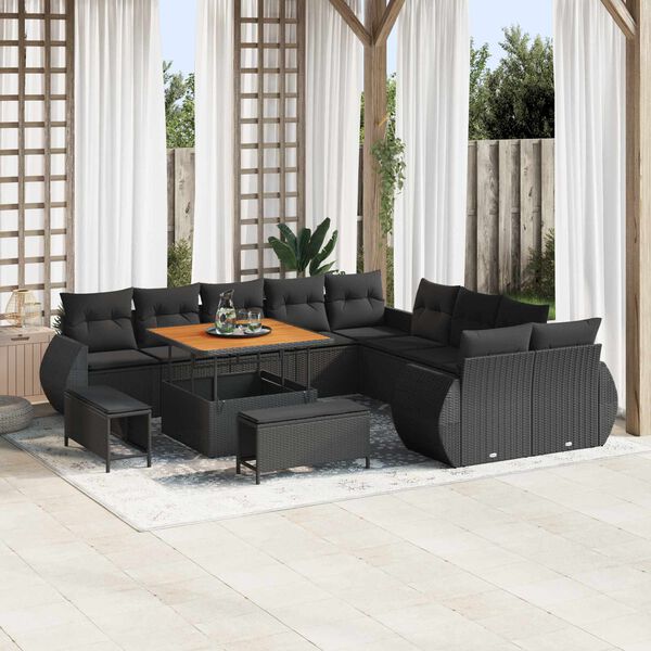 vidaXL Tuin Sofa Set 13 pcs Zwart Poly rattan en gepoedercoat staal
