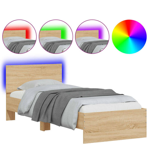 vidaXL Bedframe met hoofdbord en LED sonoma eikenkleurig 90x190 cm