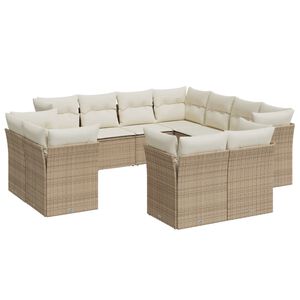 vidaXL 11-delige Tuinset met kussens poly rattan beige