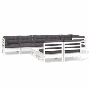 vidaXL 9-delige Loungeset met kussens massief grenenhout wit