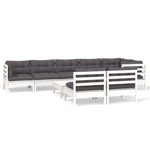 vidaXL 9-delige Loungeset met kussens massief grenenhout wit