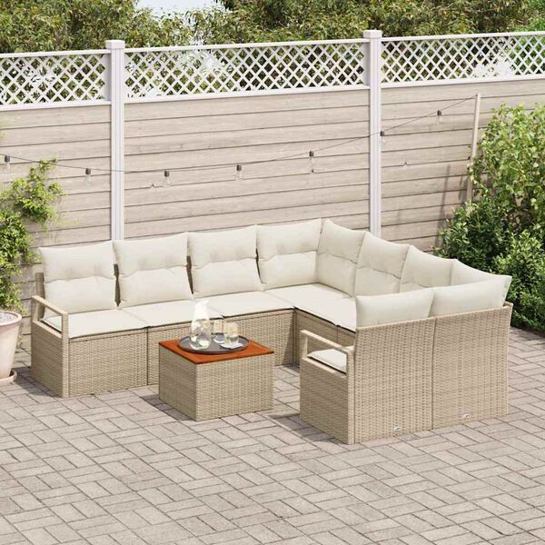 vidaXL Tuinbankenset met opslag 9 pcs Beige en Cr&egrave;me poly rattan