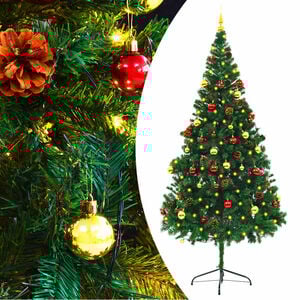 vidaXL Kunstkerstboom met verlichting en kerstballen 210 cm groen