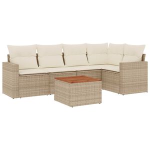vidaXL 6-delige Loungeset met kussens poly rattan beige
