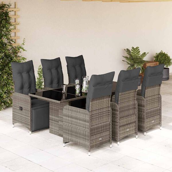 vidaXL 7-delige Bistroset met kussens poly rattan grijs