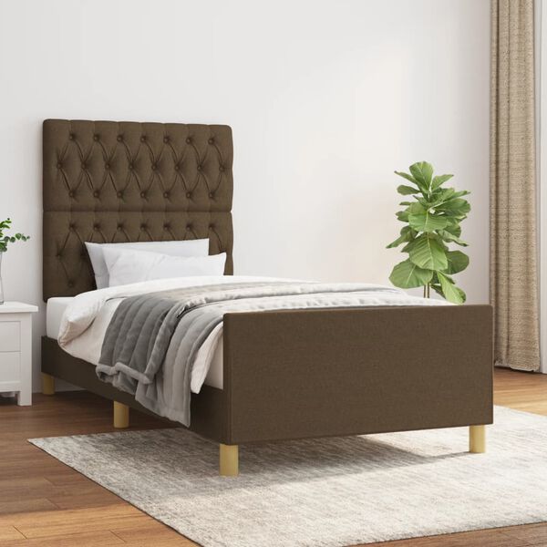 vidaXL Bedframe zonder matras 90x190 cm stof donkerbruin