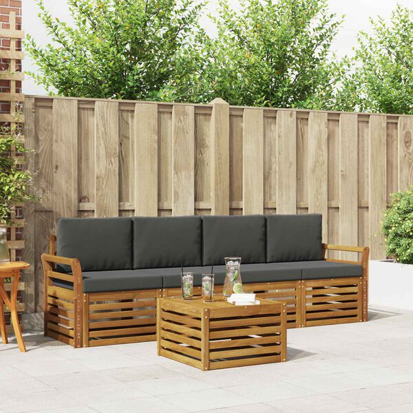vidaXL Sofa-Sets 5 pcs Natuurlijk en Antraciet Massief Acaciahout