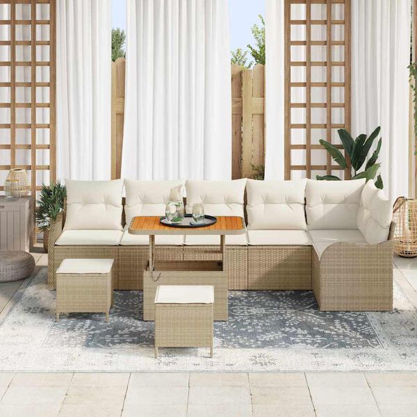 vidaXL Tuin Sofa Set 9 pcs Beige poly rattan