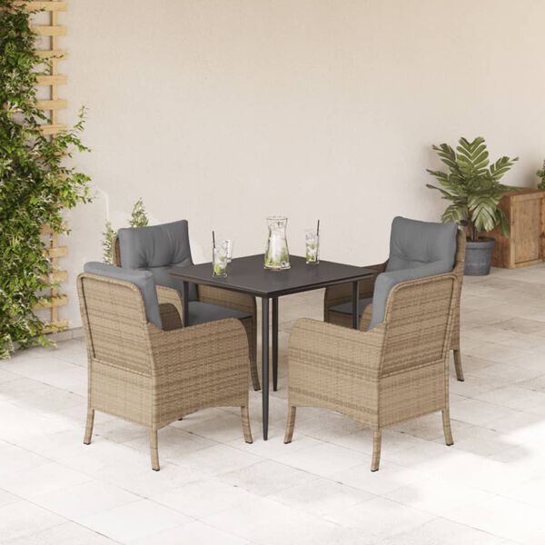 vidaXL 5-delige Tuinset met kussens poly rattan beige