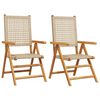 vidaXL Opklapbare stoelen, 2 stuks, beige, massief acaciahout en polyrotan.