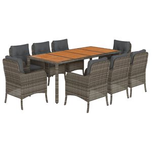 vidaXL 9-delige Tuinset met kussens poly rattan grijs
