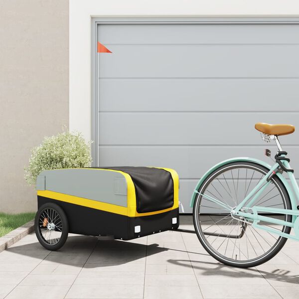 vidaXL Fietstrailer 45 kg ijzer zwart en geel