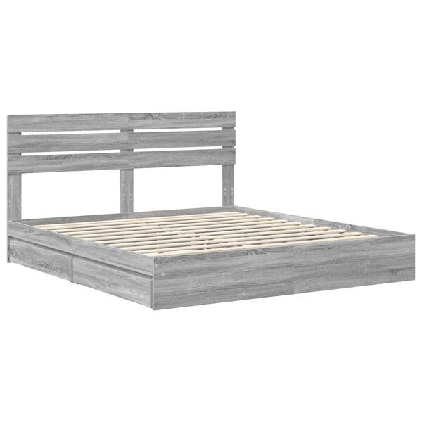 vidaXL Opslag bed met lade Grijs Sonoma 180 x 200 cm Bewerkt hout