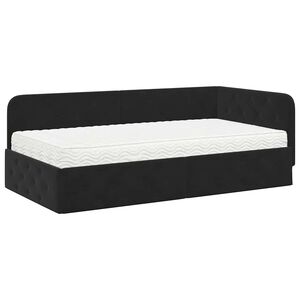 vidaXL Hoekbedframe met matras Zwart 90 x 190 cm Fluweel